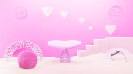 3D heart shape platform Show pastel pink