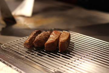 Close up of gourmet slice Kobe beef, Osaka, Japan, soft focus