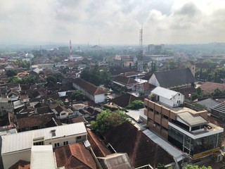 Obraz premium view from the sky of a small town in Indonesia, aerial view of the city of Jember.