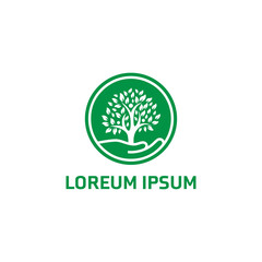Tree Logo Template with hand vector illustration.