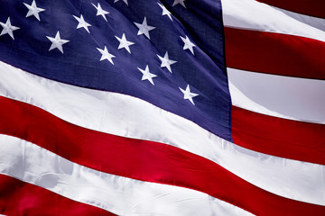 Close up of American Flag blowing in the wind