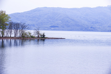 The beautiful and serene Toya lake in Hokkaido japan.