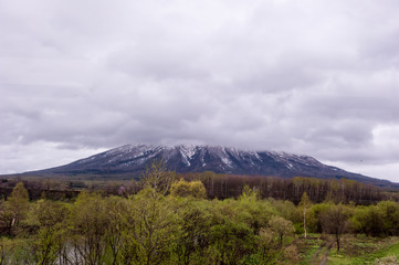 Fototapeta premium Beautiful snowy view of Yotei mountain and landscape,Hokkaido Japan.