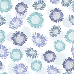Abstract seamless pattern with vintage hand drawn pastel sunflowers on white background design
