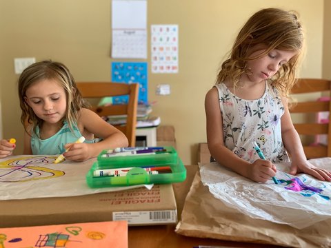 Sisters Painting At Home Doing Art Projects