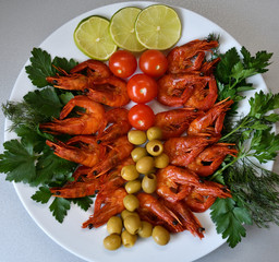 Cooked shrimp with fresh herbs