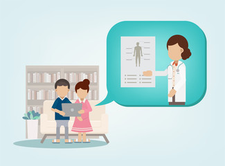 Online Doctor concept with doctor on digital tablet flat design vector illustration