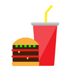 Burger with drink. Fast food vector icon. EPS 10.