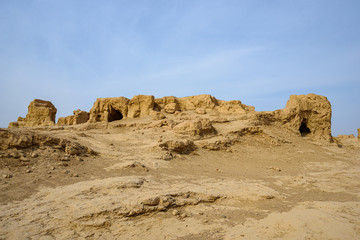 Fototapeta na wymiar Ancient city ruins of Jiaohe or Yarkhoto dating back to 100 BC in Turpan, Xinjiang, China