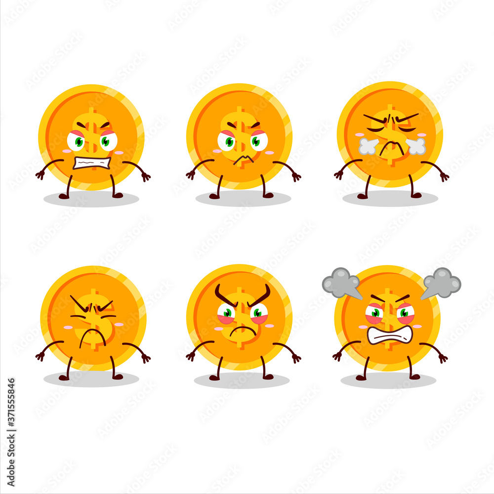 Poster Coin cartoon character with various angry expressions