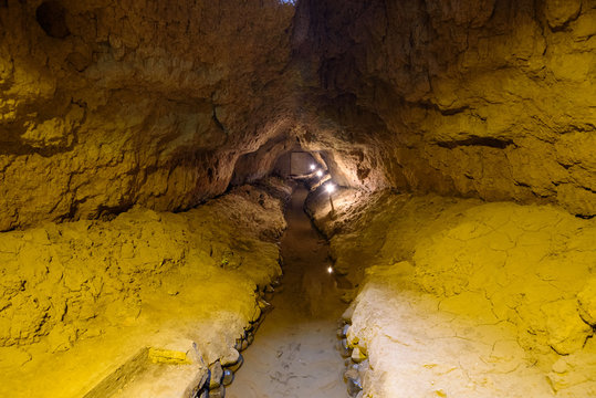 Over 2000 years old Karez Well system, ancient underground irrigation system in Turpan, Xinjiang, China. Image noisy due to high ISO.
