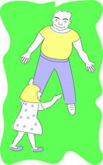 the daughter runs to her father. vector illustration. father's day