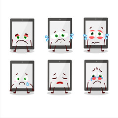 Tablet cartoon in character with sad expression