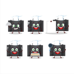 Cartoon character of black suitcase with various chef emoticons