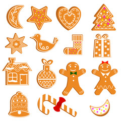Christmas cookies. Vector set on a white background. For decoration, postcards, shops.