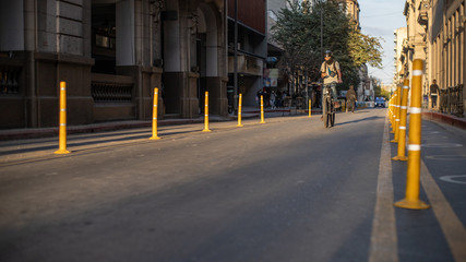 city ​ with bicycle traffic with traffic signs. selective focus