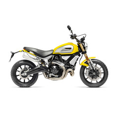 Fototapeta na wymiar Yellow Scrambler Bike Isolated on White Background. Modern Sportbike. Side View of Retro Racing Motorcycle with Two-Cylinder Engine. Classic Bike. Vintage Personal Transport. 3D Rendering