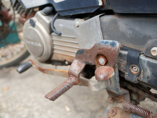 old foot gear shift of motorcycle,selected focus.