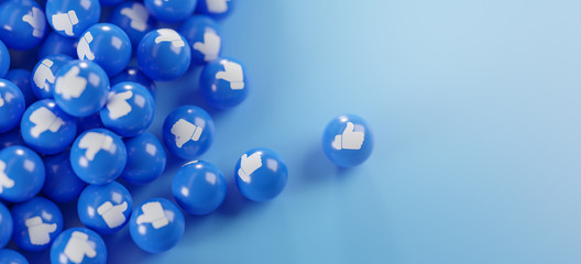 A Bunch of Thumb Up Icons. Social Media Concept Banner Background 3D Rendering