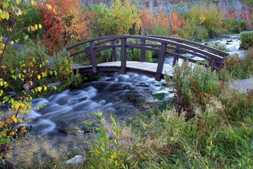 A small bridge crosses the waters of Cascade Springs in Utah.