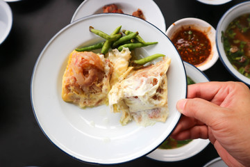 egg with sour pork , steamed egg with pork