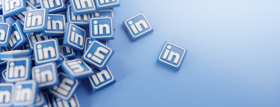 A Bunch of LinkedIn Logos. Copy Space Banner Background 3D Rendering