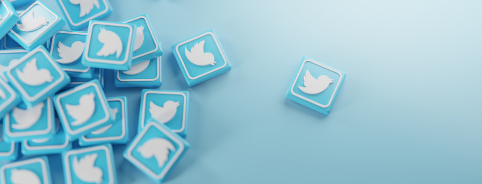 A Bunch of Twitter Logos. Copy Space Banner Background 3D Rendering