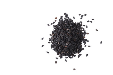 Black organic sesame seeds isolated on white background