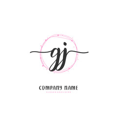 G J GJ Initial handwriting and signature logo design with circle. Beautiful design handwritten logo for fashion, team, wedding, luxury logo.