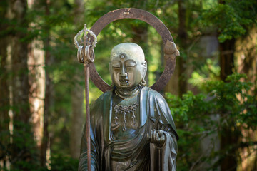 Buddhist sculpture in the Okunoin cemetery in Koyasan Mount Koya, UNESCO world heritage site and a 1200 years old center of Japanese sect of of Shingon Buddhism in Wakayama Japan