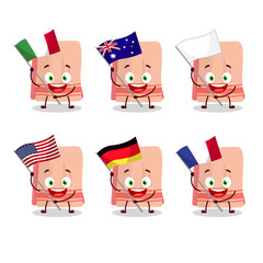 Towel cartoon character bring the flags of various countries