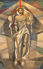 BARCELONA, SPAIN - MARCH 5, 2020: The modern fresco of Resurected Lord in church Santuario Maria...