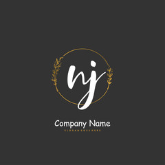 N J NJ Initial handwriting and signature logo design with circle. Beautiful design handwritten logo for fashion, team, wedding, luxury logo.