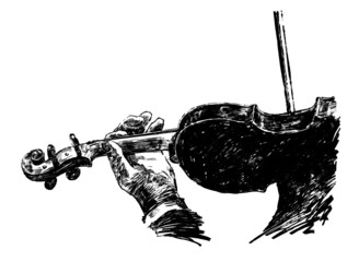 Drawing of the classical musician plays violin hand draw  © arnontphoto