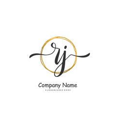 R J RJ Initial handwriting and signature logo design with circle. Beautiful design handwritten logo for fashion, team, wedding, luxury logo.