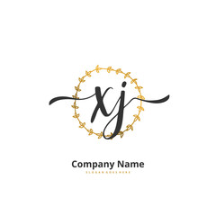 X J XJ Initial handwriting and signature logo design with circle. Beautiful design handwritten logo for fashion, team, wedding, luxury logo.