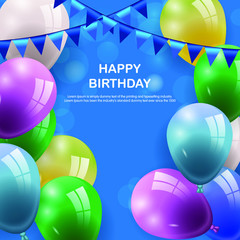 Birthday greeting card with balloons and birthday text. Eps 10 vector illustration.