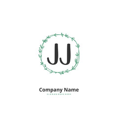 J JJ Initial handwriting and signature logo design with circle. Beautiful design handwritten logo for fashion, team, wedding, luxury logo.