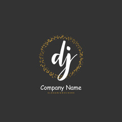 D J DJ Initial handwriting and signature logo design with circle. Beautiful design handwritten logo for fashion, team, wedding, luxury logo.