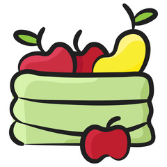 
Apples and mango, doodle design of fruit basket 
