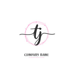 T J TJ Initial handwriting and signature logo design with circle. Beautiful design handwritten logo for fashion, team, wedding, luxury logo.