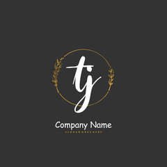 T J TJ Initial handwriting and signature logo design with circle. Beautiful design handwritten logo for fashion, team, wedding, luxury logo.