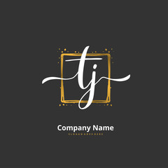 T J TJ Initial handwriting and signature logo design with circle. Beautiful design handwritten logo for fashion, team, wedding, luxury logo.