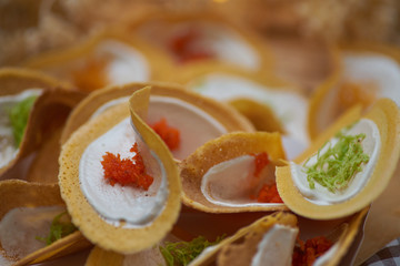Close-up view of Thai crispy crepe
