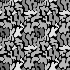  Monochrome abstract pattern of spots, circles, ovals, and shapes. Abstract style, design for fabric, textile, paper. Vector illustration