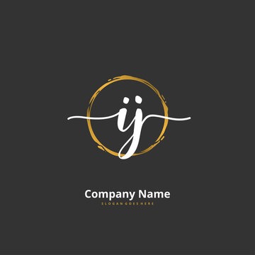 I J IJ Initial handwriting and signature logo design with circle. Beautiful design handwritten logo for fashion, team, wedding, luxury logo.
