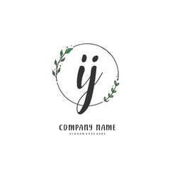 I J IJ Initial handwriting and signature logo design with circle. Beautiful design handwritten logo for fashion, team, wedding, luxury logo.