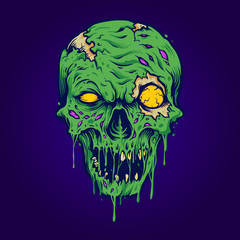 Skull Zombie isolated Illustrations for merchandise clothing line, t-shirts, sticker and poster publications