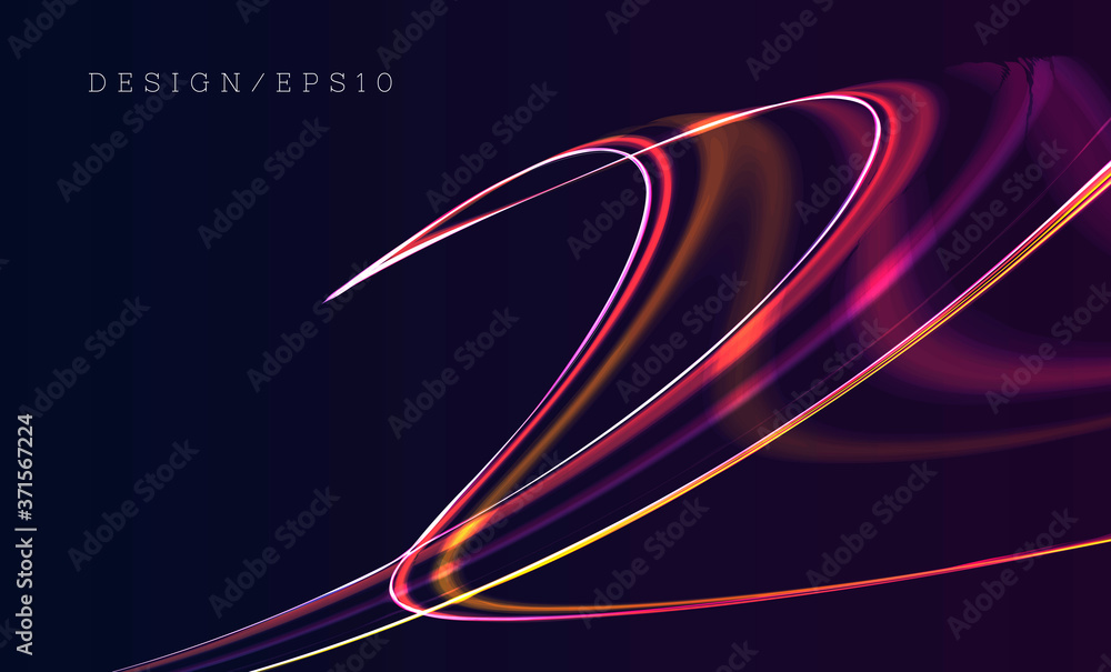 Poster dynamic abstract composition of bright neon light lines in motion forming chaotic shapes, abstract c
