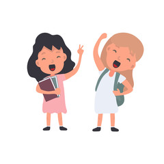 Set of happy schoolchildren. The teenagers are happy. Suitable for school or vacation design. Isolated. Vector.